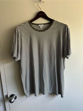 Sunspel Olive & White Striped Crewneck Tee US L